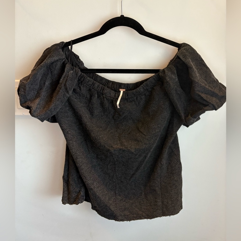 Free People Black/Grey Off the Shoulder Crop Top